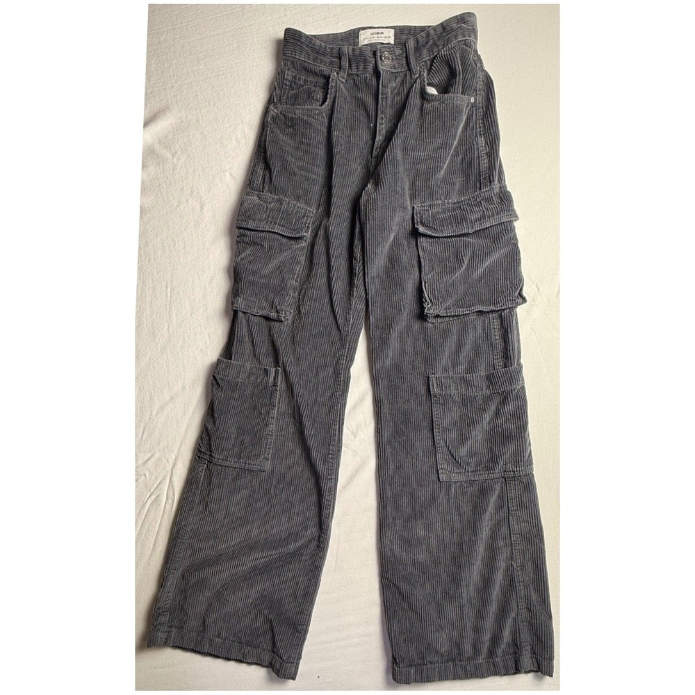 Cotton On Womens Cord Cargo Gray Corduroy Wide Leg Utility Pants Size 0-2521
